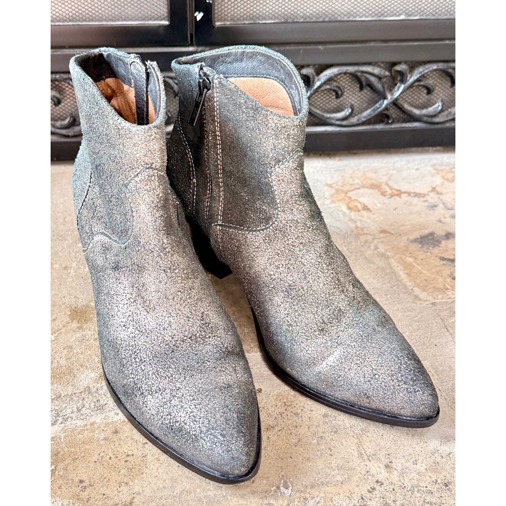 Frye Metallic Silver Distressed Suede Western Ankle Booties Size 8